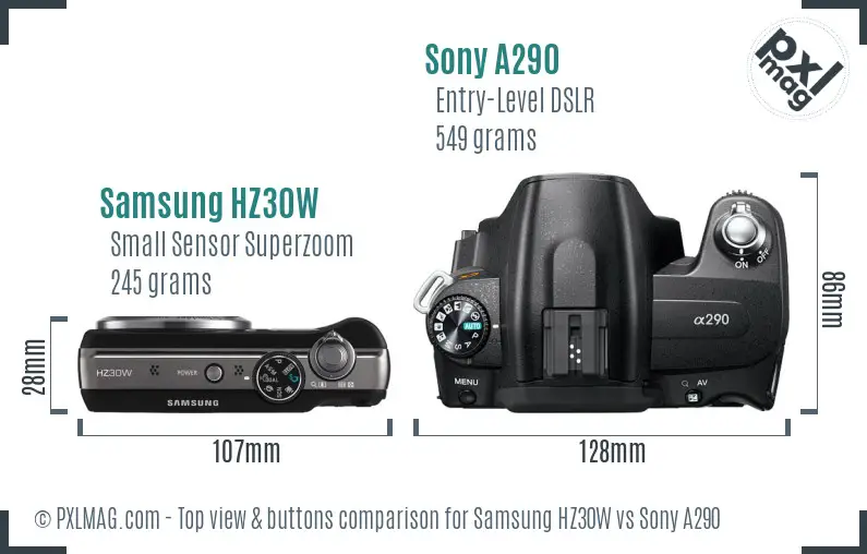 Samsung HZ30W vs Sony A290 top view buttons comparison