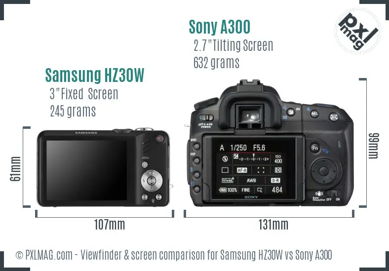 Samsung HZ30W vs Sony A300 Screen and Viewfinder comparison