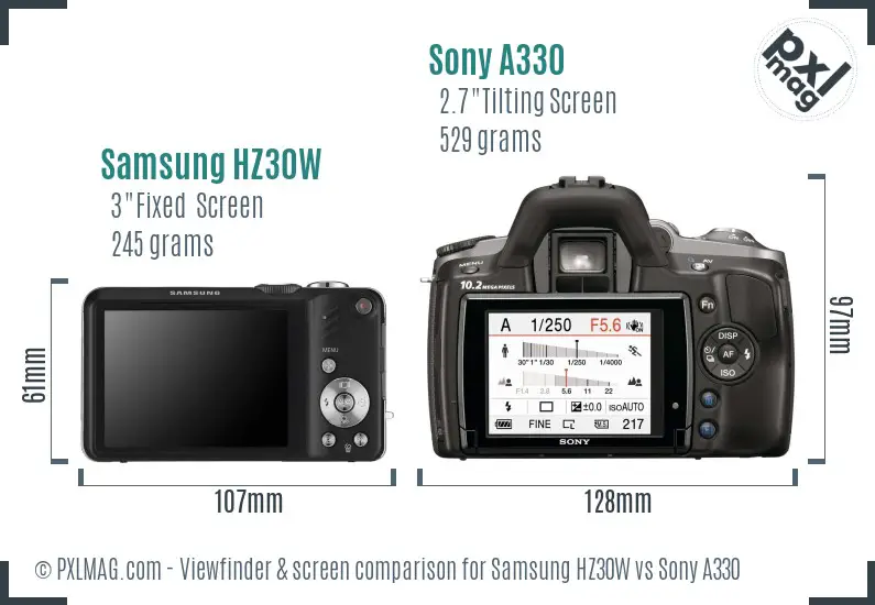 Samsung HZ30W vs Sony A330 Screen and Viewfinder comparison