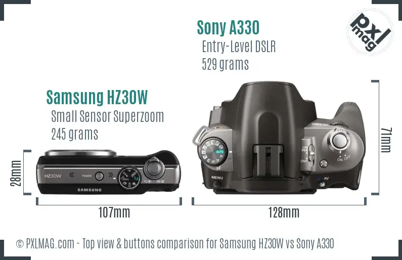 Samsung HZ30W vs Sony A330 top view buttons comparison