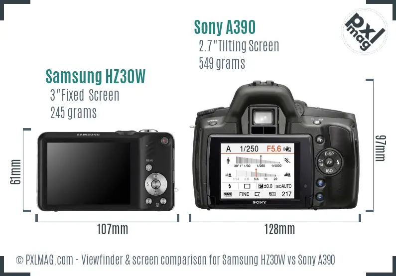 Samsung HZ30W vs Sony A390 Screen and Viewfinder comparison