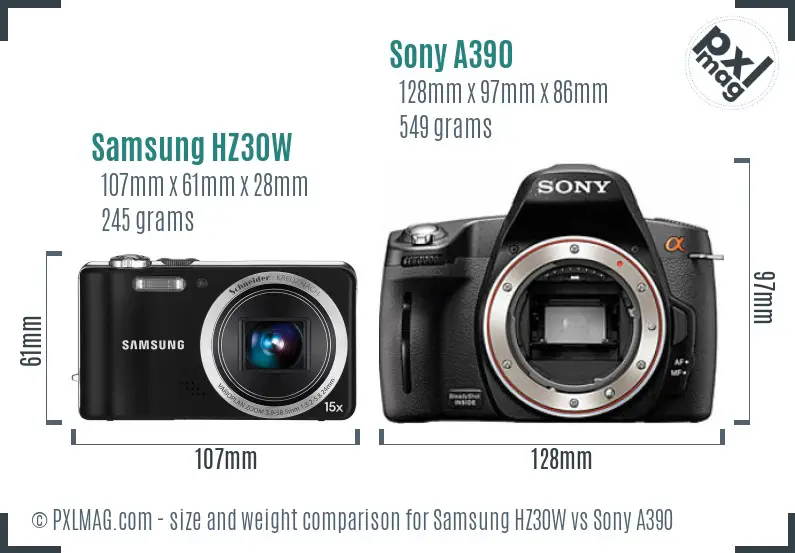 Samsung HZ30W vs Sony A390 size comparison