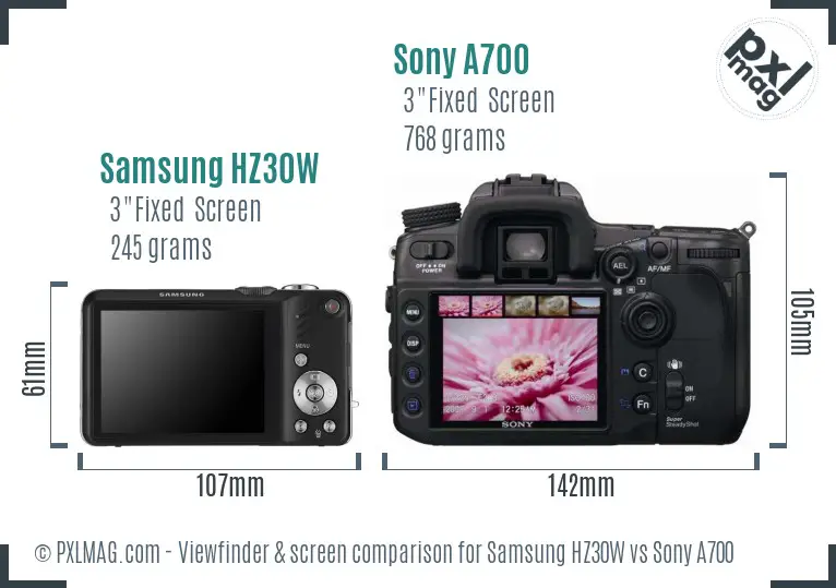 Samsung HZ30W vs Sony A700 Screen and Viewfinder comparison