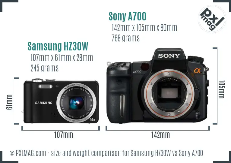 Samsung HZ30W vs Sony A700 size comparison