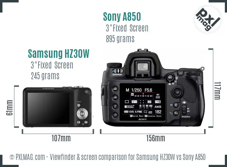 Samsung HZ30W vs Sony A850 Screen and Viewfinder comparison
