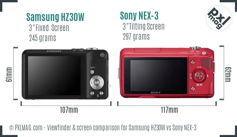 Samsung HZ30W vs Sony NEX-3 Screen and Viewfinder comparison