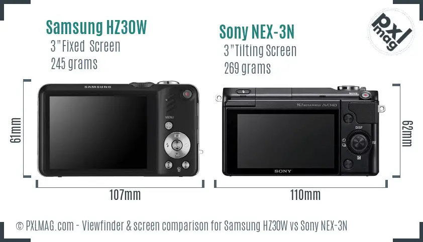 Samsung HZ30W vs Sony NEX-3N Screen and Viewfinder comparison