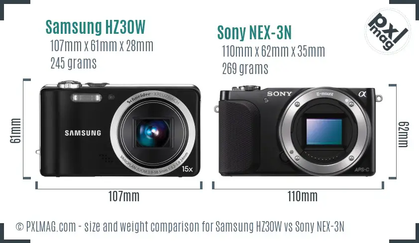 Samsung HZ30W vs Sony NEX-3N size comparison