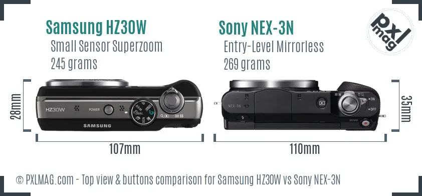 Samsung HZ30W vs Sony NEX-3N top view buttons comparison