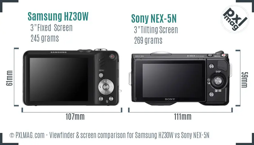 Samsung HZ30W vs Sony NEX-5N Screen and Viewfinder comparison