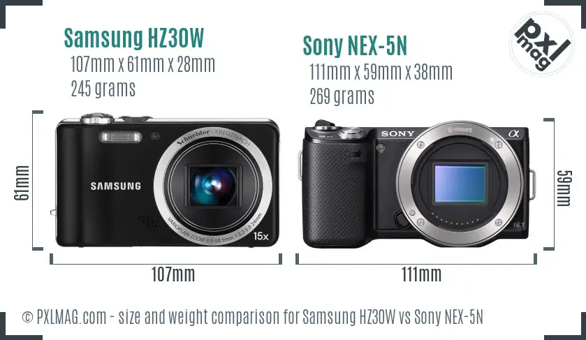 Samsung HZ30W vs Sony NEX-5N size comparison