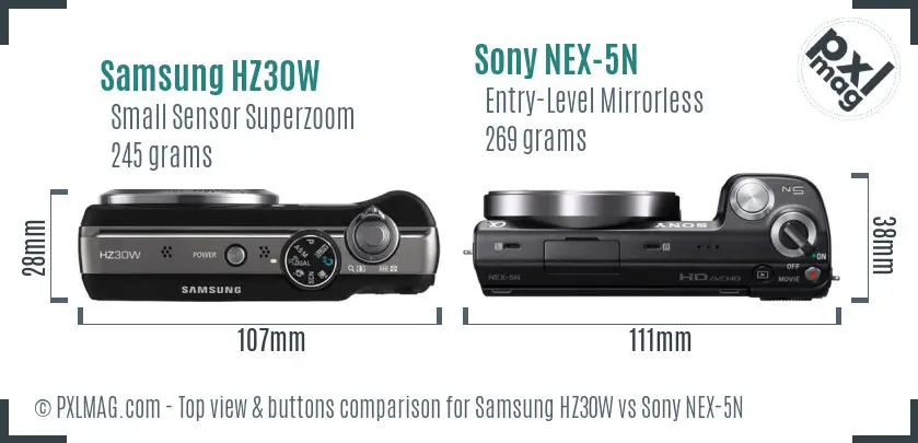 Samsung HZ30W vs Sony NEX-5N top view buttons comparison