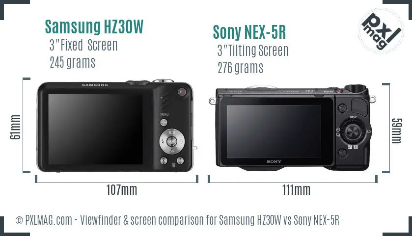 Samsung HZ30W vs Sony NEX-5R Screen and Viewfinder comparison