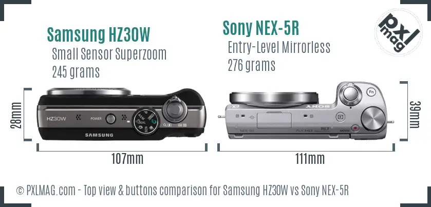 Samsung HZ30W vs Sony NEX-5R top view buttons comparison