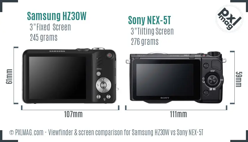 Samsung HZ30W vs Sony NEX-5T Screen and Viewfinder comparison