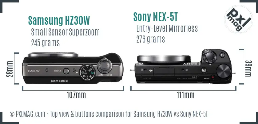 Samsung HZ30W vs Sony NEX-5T top view buttons comparison