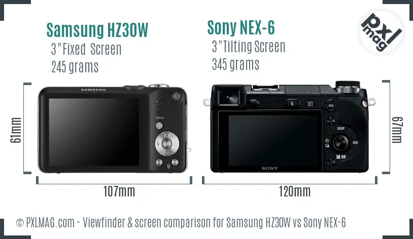 Samsung HZ30W vs Sony NEX-6 Screen and Viewfinder comparison