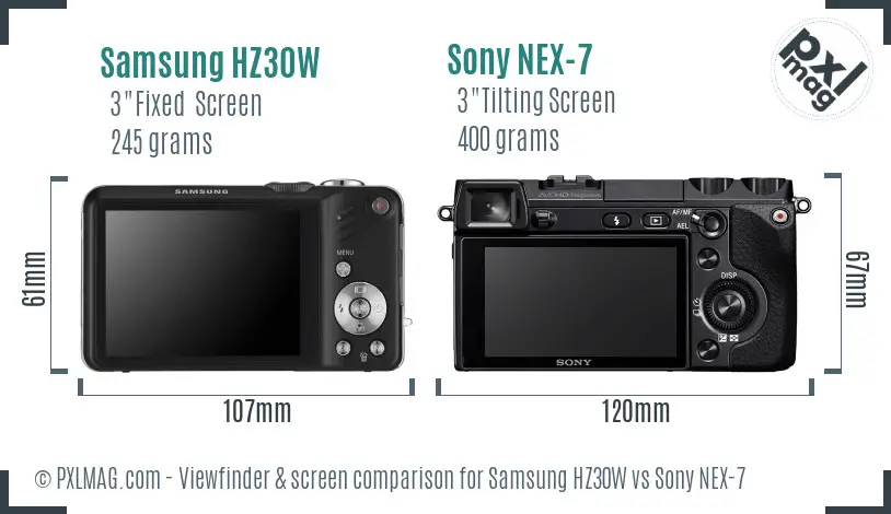 Samsung HZ30W vs Sony NEX-7 Screen and Viewfinder comparison