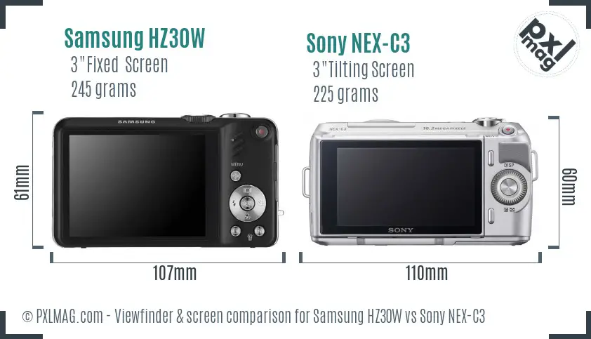 Samsung HZ30W vs Sony NEX-C3 Screen and Viewfinder comparison