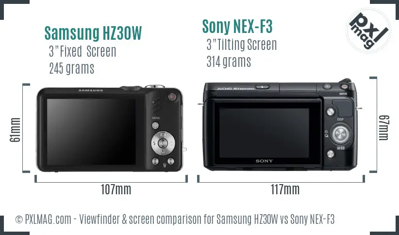 Samsung HZ30W vs Sony NEX-F3 Screen and Viewfinder comparison