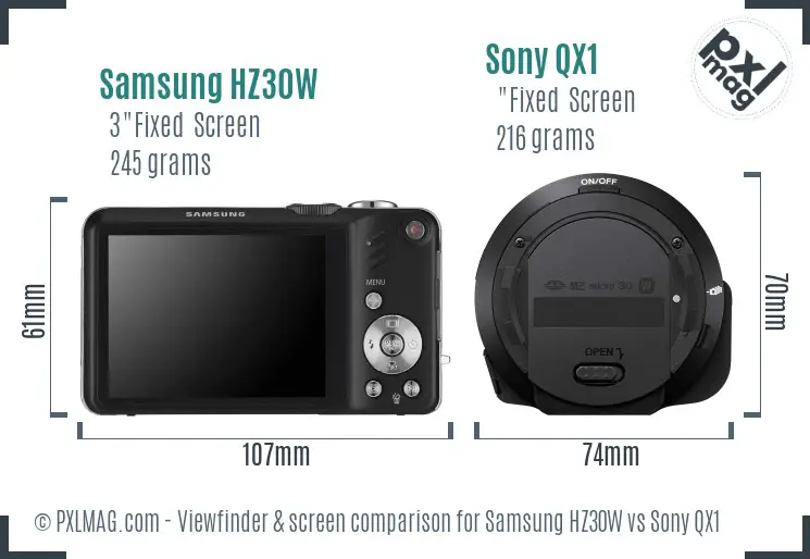 Samsung HZ30W vs Sony QX1 Screen and Viewfinder comparison