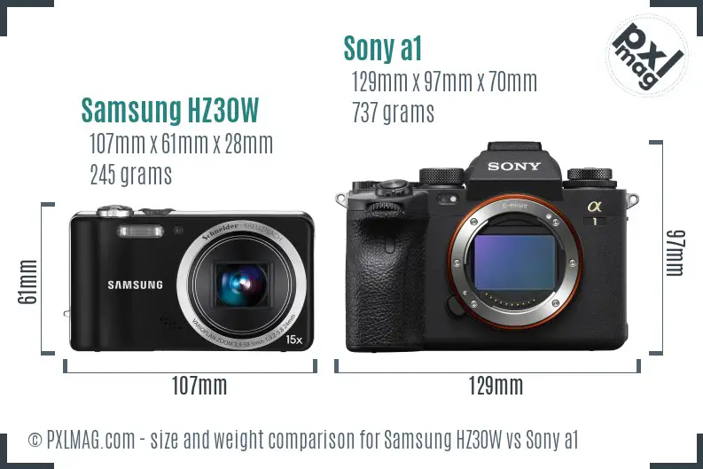 Samsung HZ30W vs Sony a1 size comparison