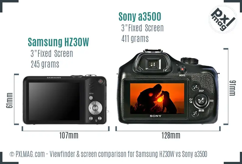 Samsung HZ30W vs Sony a3500 Screen and Viewfinder comparison