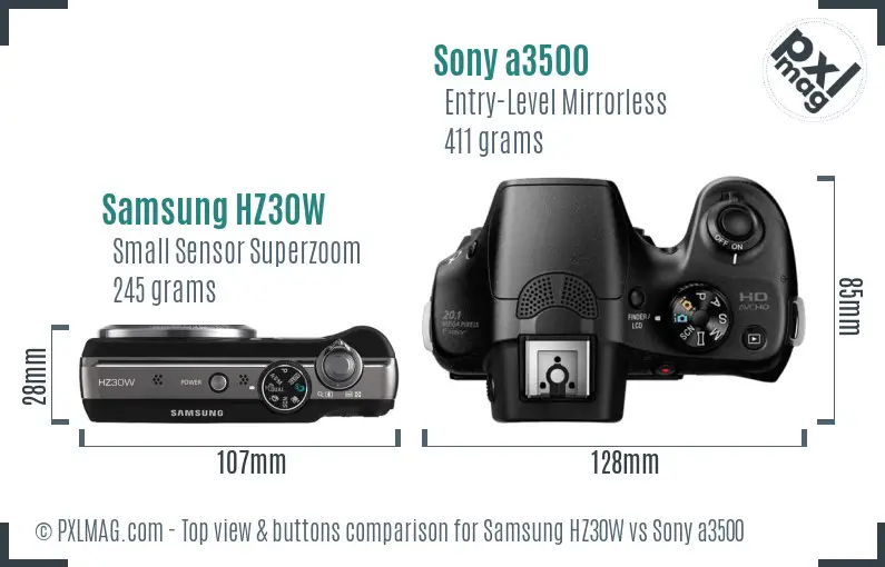 Samsung HZ30W vs Sony a3500 top view buttons comparison