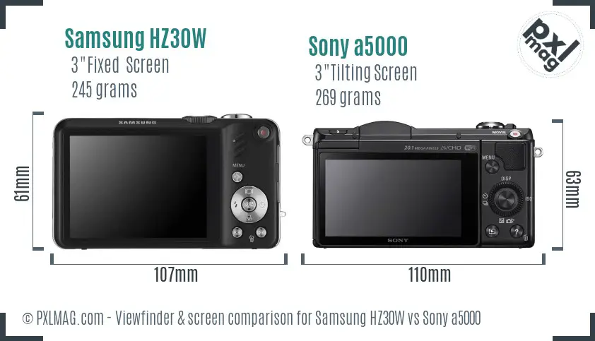 Samsung HZ30W vs Sony a5000 Screen and Viewfinder comparison