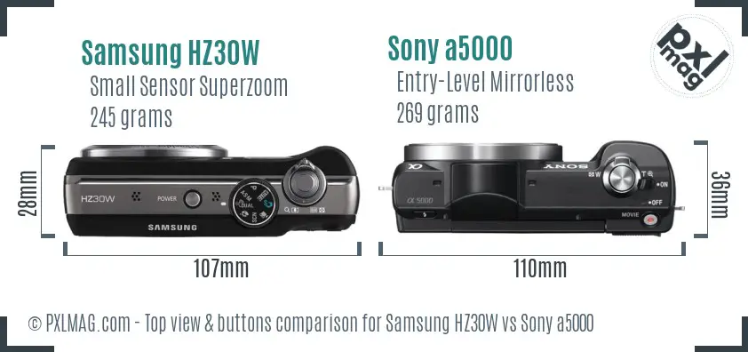 Samsung HZ30W vs Sony a5000 top view buttons comparison