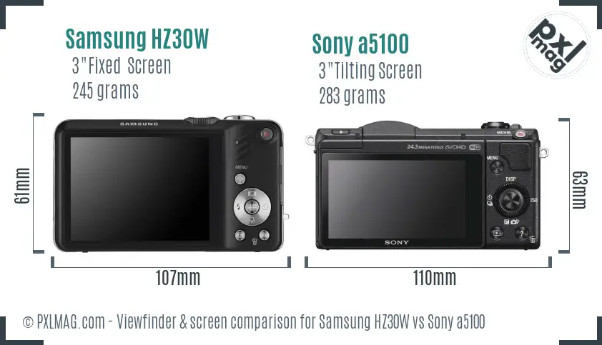 Samsung HZ30W vs Sony a5100 Screen and Viewfinder comparison