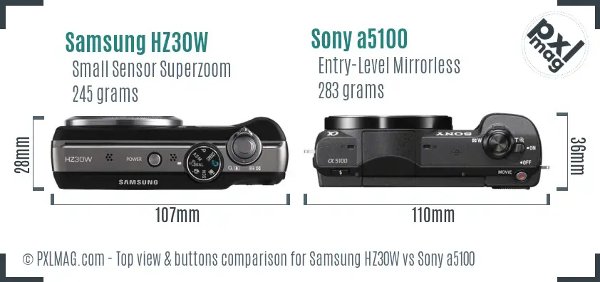 Samsung HZ30W vs Sony a5100 top view buttons comparison