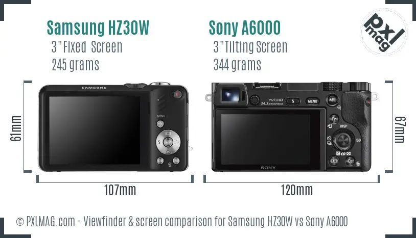 Samsung HZ30W vs Sony A6000 Screen and Viewfinder comparison