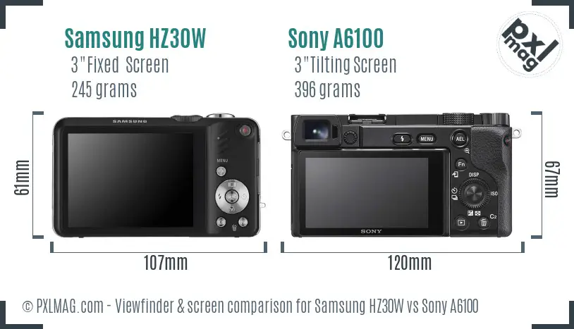Samsung HZ30W vs Sony A6100 Screen and Viewfinder comparison