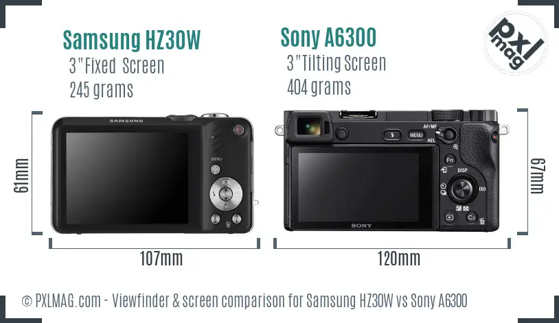 Samsung HZ30W vs Sony A6300 Screen and Viewfinder comparison