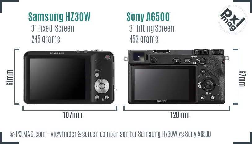 Samsung HZ30W vs Sony A6500 Screen and Viewfinder comparison