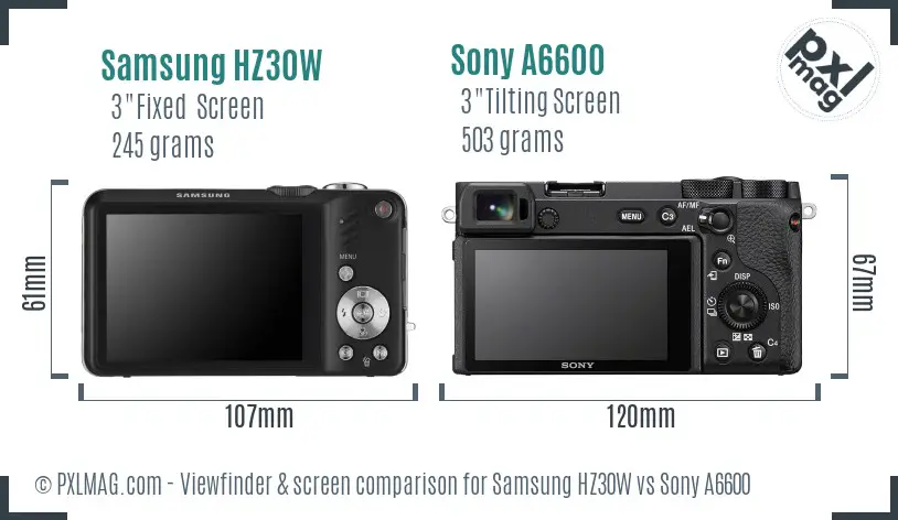 Samsung HZ30W vs Sony A6600 Screen and Viewfinder comparison