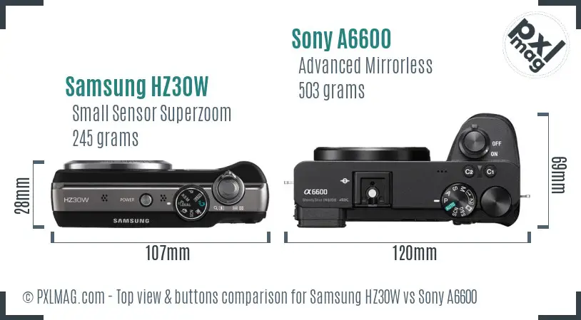 Samsung HZ30W vs Sony A6600 top view buttons comparison
