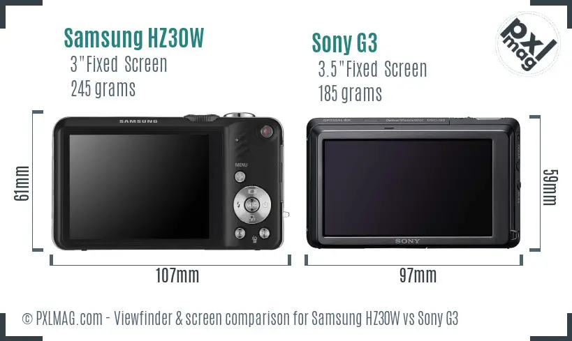 Samsung HZ30W vs Sony G3 Screen and Viewfinder comparison