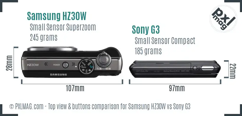 Samsung HZ30W vs Sony G3 top view buttons comparison