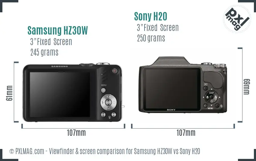 Samsung HZ30W vs Sony H20 Screen and Viewfinder comparison