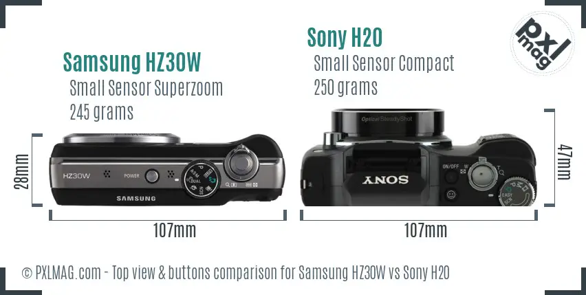 Samsung HZ30W vs Sony H20 top view buttons comparison