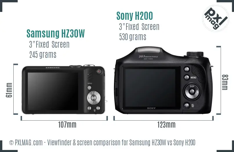 Samsung HZ30W vs Sony H200 Screen and Viewfinder comparison