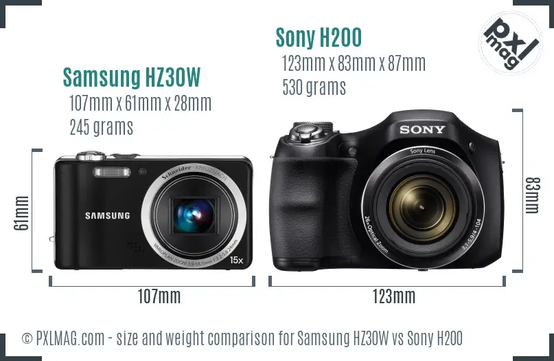 Samsung HZ30W vs Sony H200 size comparison