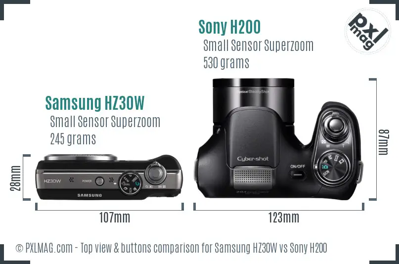 Samsung HZ30W vs Sony H200 top view buttons comparison