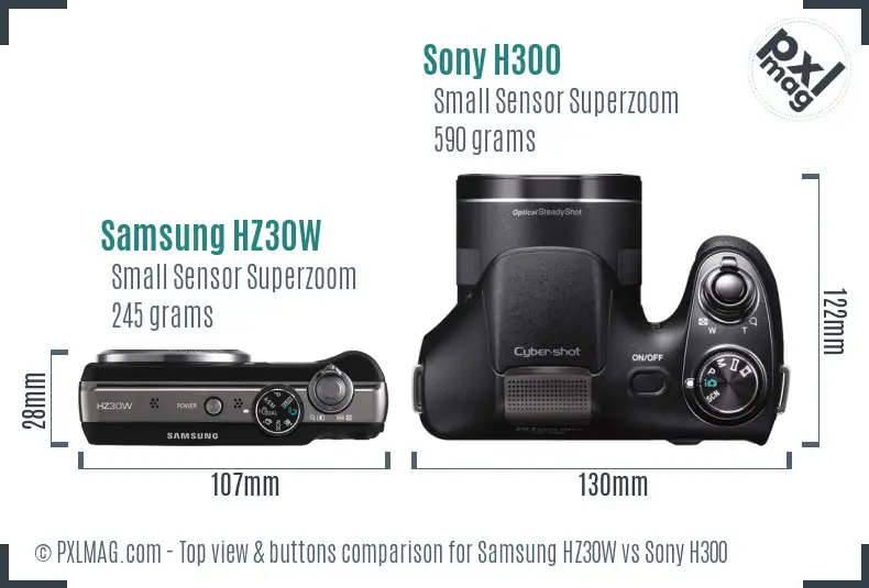 Samsung HZ30W vs Sony H300 top view buttons comparison