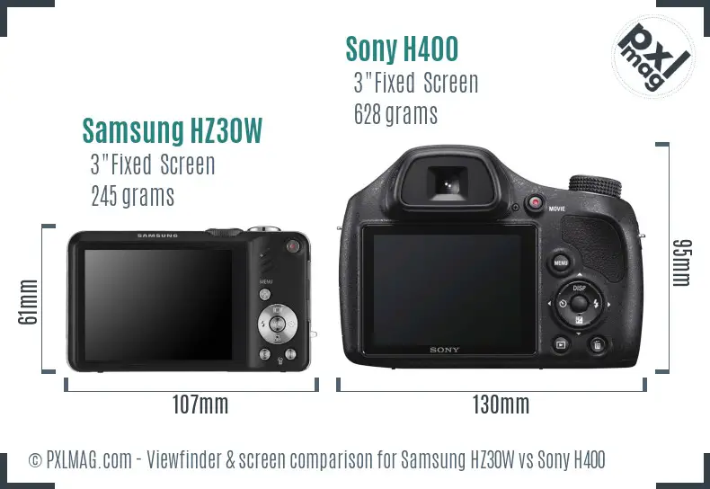 Samsung HZ30W vs Sony H400 Screen and Viewfinder comparison
