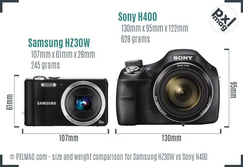 Samsung HZ30W vs Sony H400 size comparison