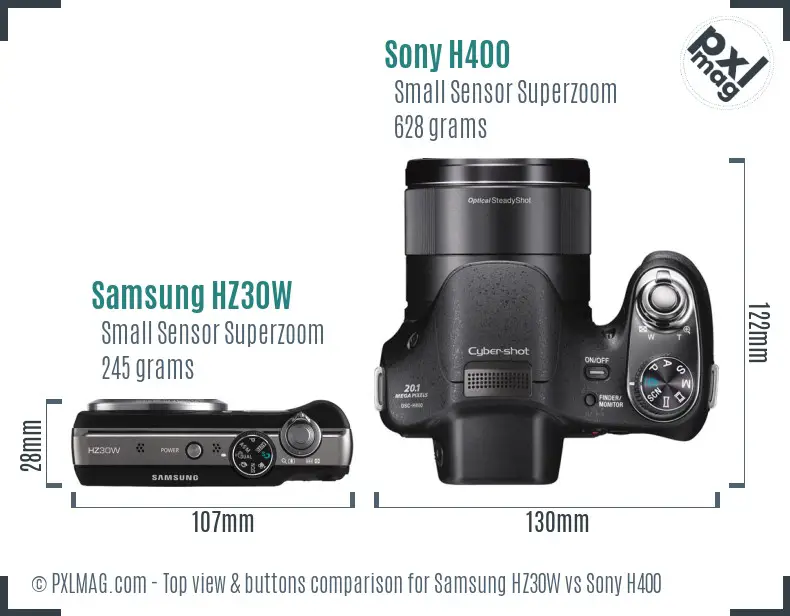 Samsung HZ30W vs Sony H400 top view buttons comparison