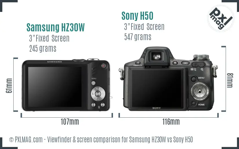 Samsung HZ30W vs Sony H50 Screen and Viewfinder comparison